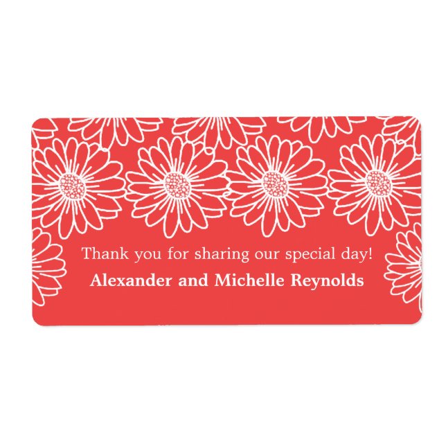 Whimsical Daisies Wedding Labels, Red (Front)