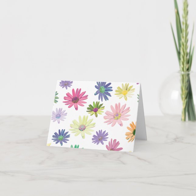 Whimsical Daisies with Name Note Card (Front)
