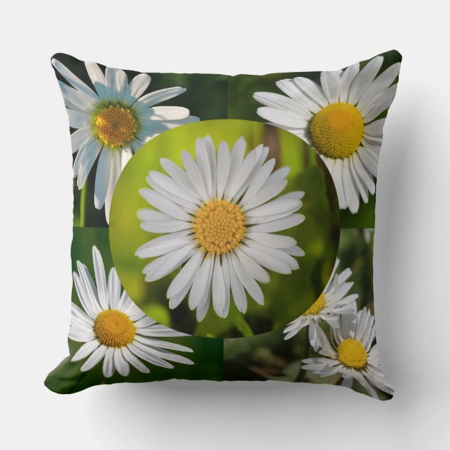  Whimsical Daisy Blossom Summer Floral Collage  Cushion (Front)