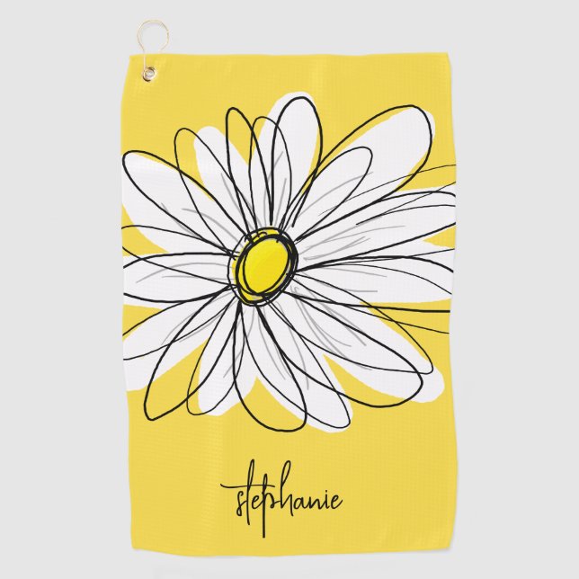 Whimsical Daisy Custom Text and can edit colour Golf Towel (Front)