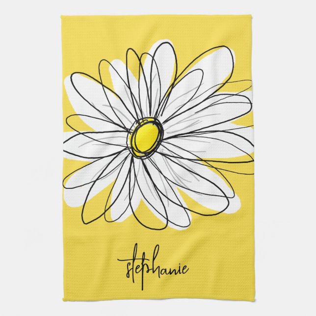 Whimsical Daisy Custom Text and can edit colour Tea Towel (Vertical)