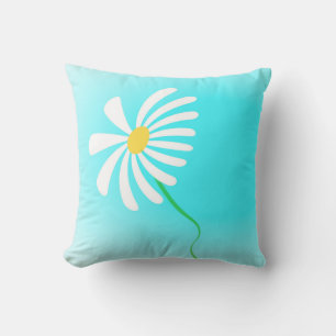 whimsical daisy design turquoise and white cushion