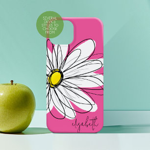 Whimsical Daisy Floral - pink yellow and name