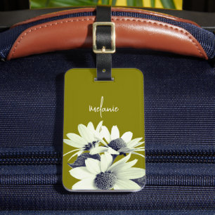 Whimsical Daisy Flower Custom Text & Colours Olive Luggage Tag