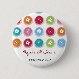 Whimsical Daisy Fuzzy Colour Dots Wedding Button