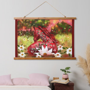 Whimsical Daisy Horse Laying in Field Abstract Art Hanging Tapestry