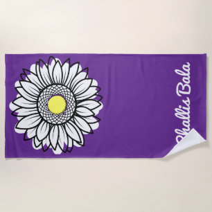 Whimsical Daisy Orchid Script Name Beach Towel