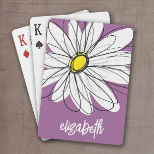 Whimsical Daisy - orchid - trendy script name Playing Cards