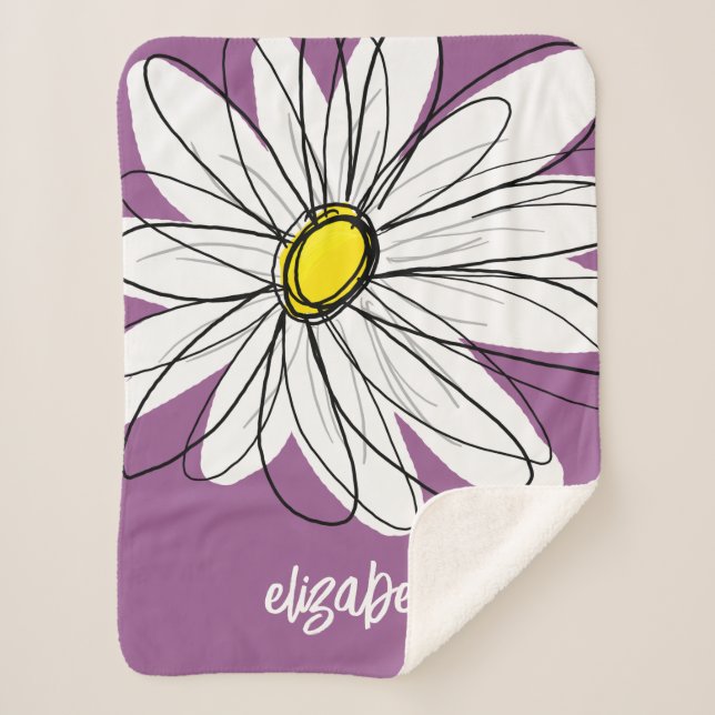 Whimsical Daisy - orchid - trendy script name Sherpa Blanket (Front)