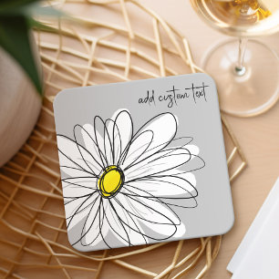 Whimsical Daisy - orchid - trendy script name Square Paper Coaster