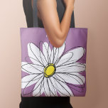 Whimsical Daisy - orchid - trendy script name Tote Bag<br><div class="desc">A zen and whimsical drawing of a daisy. The modern lines are hand-drawn and include white petals and a yellow centre for the flower. The background is a soft, pastel purple - and the name is a trendy script in white. You can add a name, monogram or other custom text....</div>