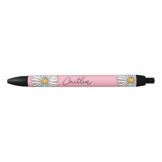 Whimsical Daisy with Custom Text  Black Ink Pen