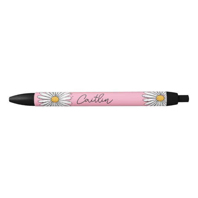 Whimsical Daisy with Custom Text  Black Ink Pen (Front)
