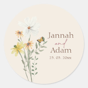 Whimsical Daisy Yellow Wildflower Classic Round Sticker