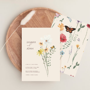 Whimsical Daisy Yellow Wildflowers Wedding Invitation
