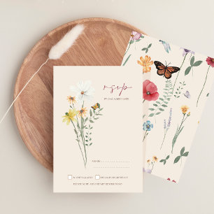 Whimsical Daisy Yellow Wildflowers Wedding RSVP Card