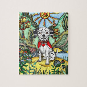 Whimsical Dalmatian Dog Autumn Jigsaw Pu Puzzle