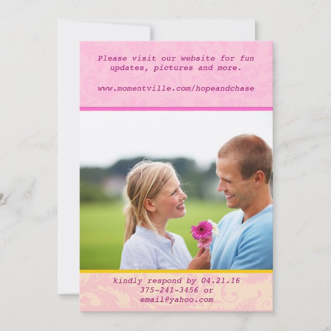 Whimsical Damask Photo Wedding Invitation (Front)