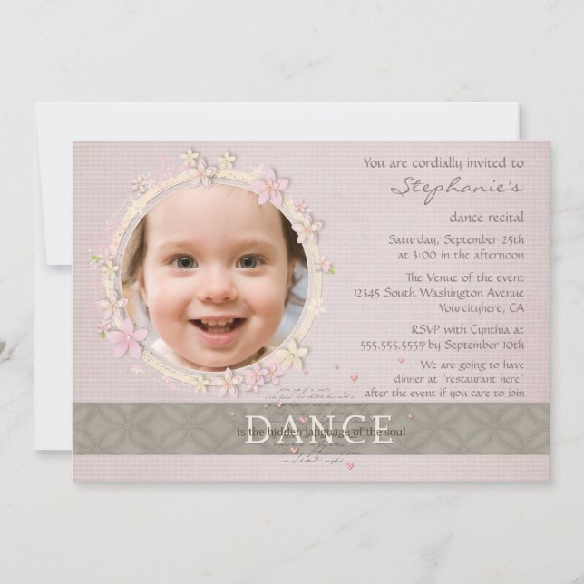 Whimsical dance recital girl's photo invitation (Front)