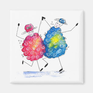 Whimsical Dancing Sheep Magnet