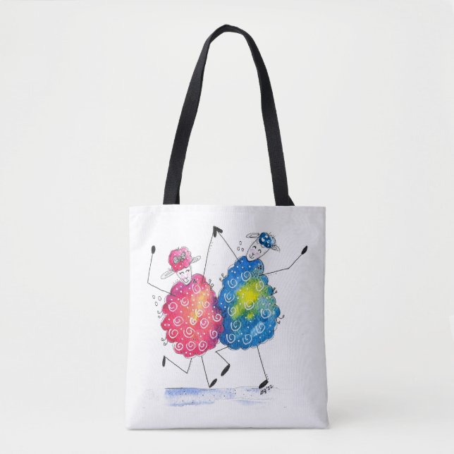 Whimsical Dancing Sheep Tote Bag (Front)