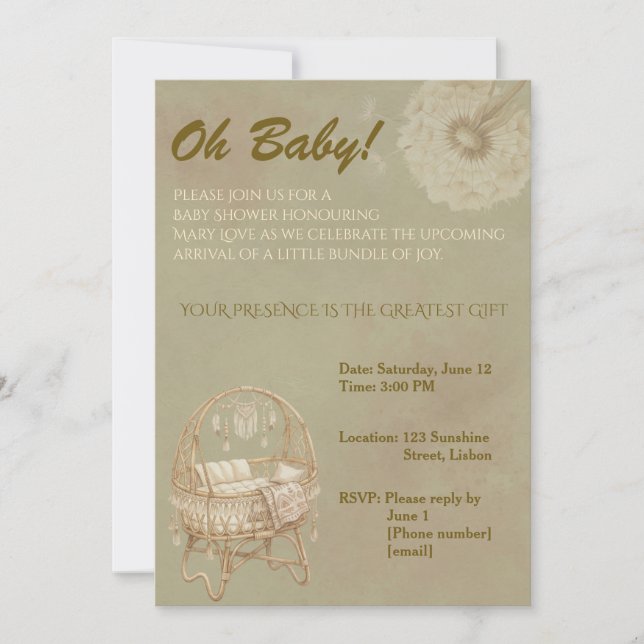 Whimsical Dandelion Baby Shower Invitation (Front)