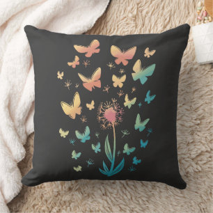 Whimsical Dandelion Butterfly Swirl Artwork Cushion
