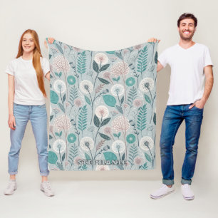 Whimsical Dandelion & Floral Folk Art Seamless (2) Fleece Blanket