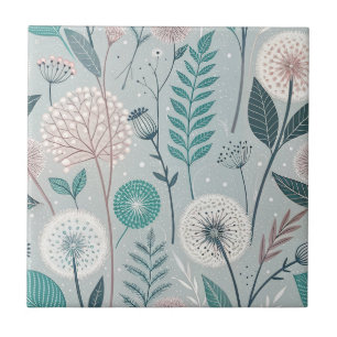 Whimsical Dandelion & Floral Folk Art Seamless (2) Tile