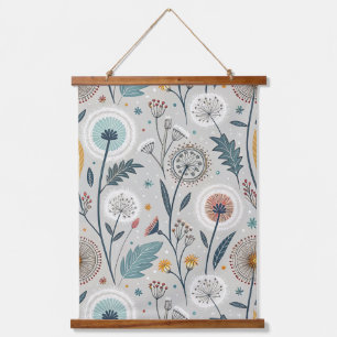 Whimsical Dandelion & Floral Folk Art Seamless Hanging Tapestry
