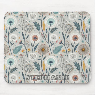 Whimsical Dandelion & Floral Folk Art Seamless Mouse Pad