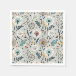 Whimsical Dandelion & Floral Folk Art Seamless Napkin