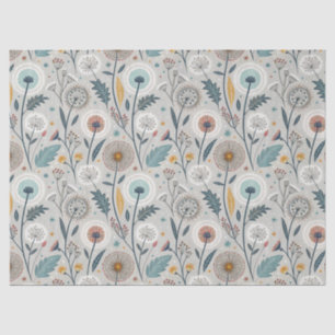 Whimsical Dandelion & Floral Folk Art Seamless Tissue Paper