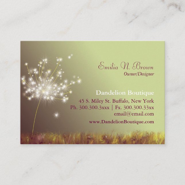 Whimsical Dandelion Professional Business Card (Front)