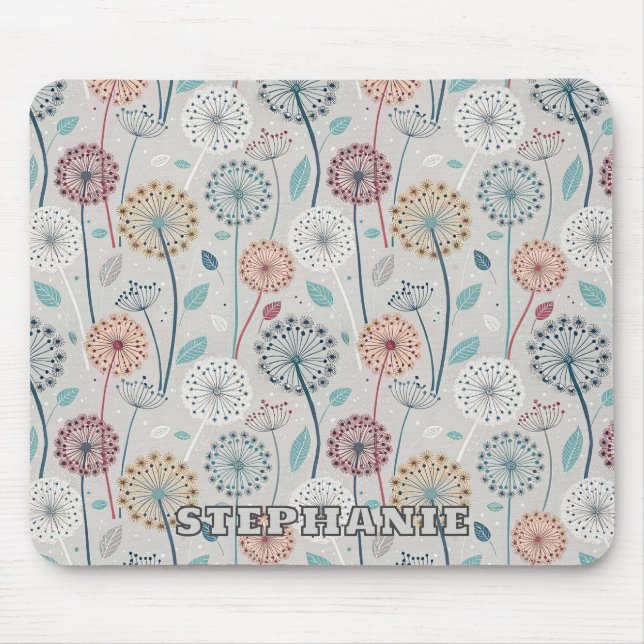 Whimsical Dandelion - Red, Yellow, White & Teal Mouse Pad (Front)