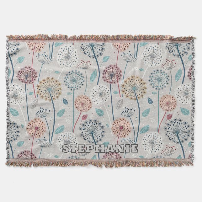 Whimsical Dandelion - Red, Yellow, White & Teal Throw Blanket (Front)