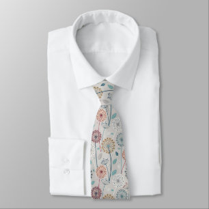 Whimsical Dandelion - Red, Yellow, White & Teal Tie