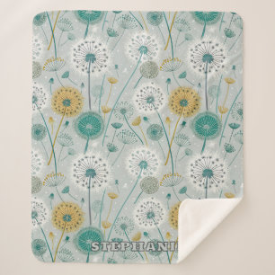 Whimsical Dandelion - Yellow, White & Teal Sherpa Blanket