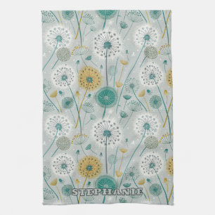 Whimsical Dandelion - Yellow, White & Teal Tea Towel