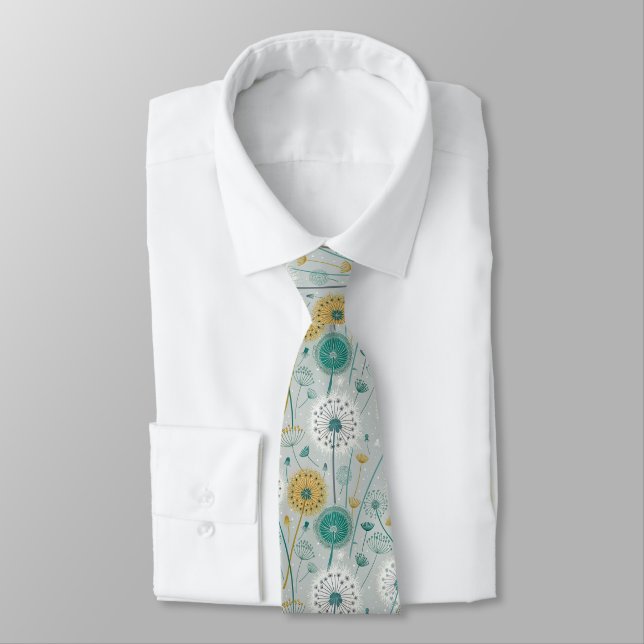 Whimsical Dandelion - Yellow, White & Teal Tie (Tied)