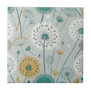 Whimsical Dandelion - Yellow, White & Teal Tile