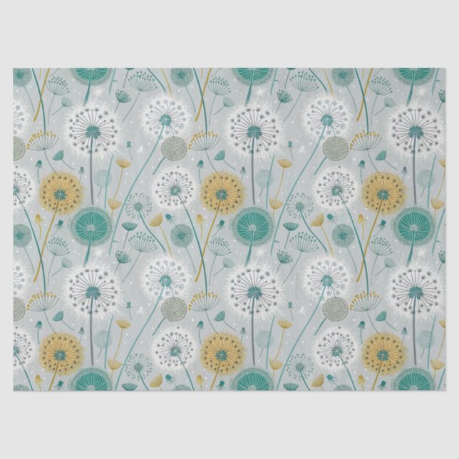 Whimsical Dandelion - Yellow, White & Teal Tissue Paper (Front)