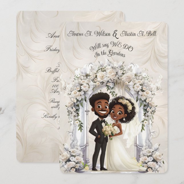 Whimsical Dark Skin Bride Groom Wedding Arch  Invitation (Front/Back)