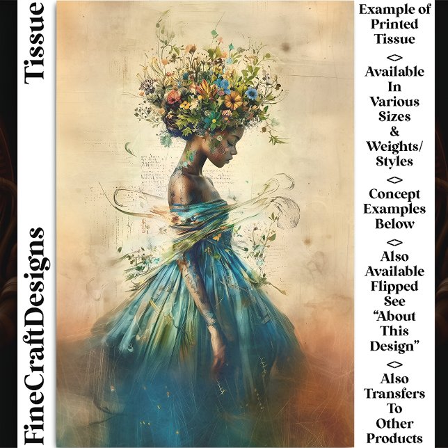 Whimsical Dark Skin Goddess, Teal CZ4R Decoupage Tissue Paper (Creator Uploaded)