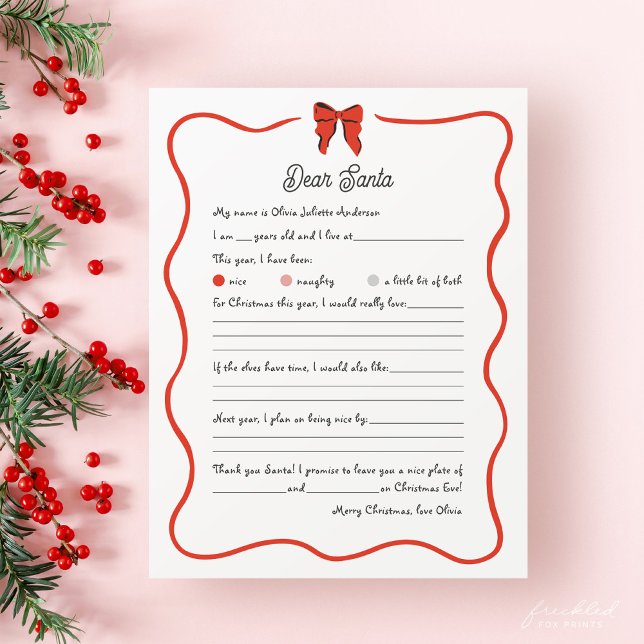 Whimsical Dear Santa Wish List for Kids (Whimsical Dear Santa Wishlist Letter)
