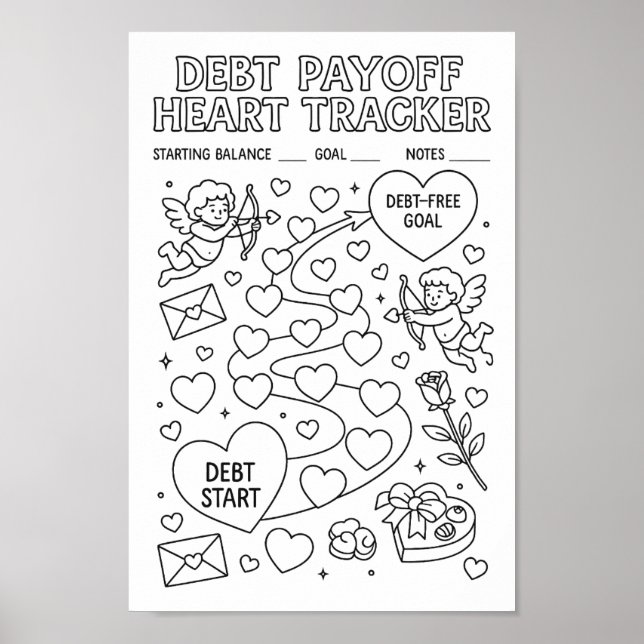 Whimsical Debt Payoff Valentine's Heart Tracker  Poster (Front)