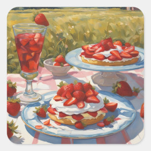 Whimsical decadent Strawberry Shortcake party Square Sticker
