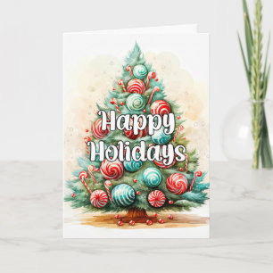 Whimsical Decorative Merry Christmas Tree Holiday Card