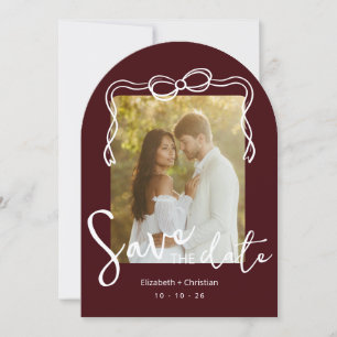 Whimsical Deep Burgundy Arched Photo Save the Date Invitation