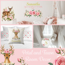 Whimsical Deer and Roses Accent Pillow